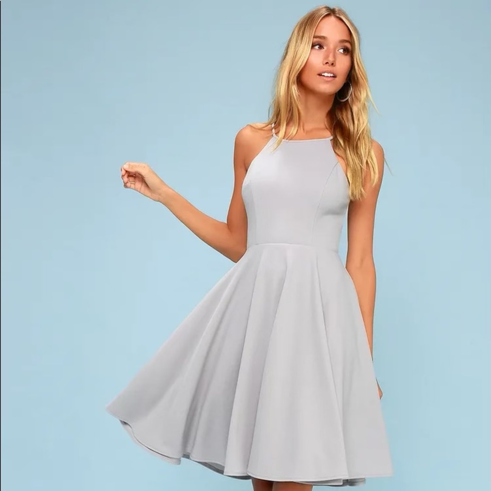 Lulu’s Irresistible Charm Gray Midi Dress Large